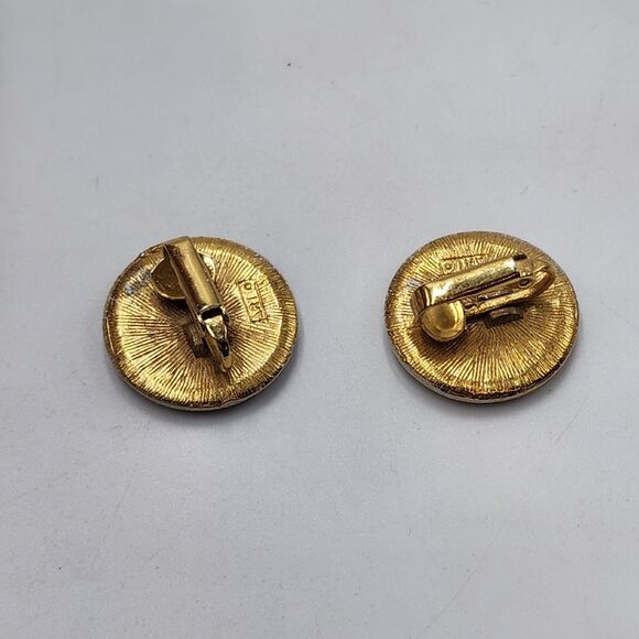 Vintage 1960s ART Arthur Pepper Orange Enamel Sun Burst Mod Earrings Button Gogo - Picture 3 of 5